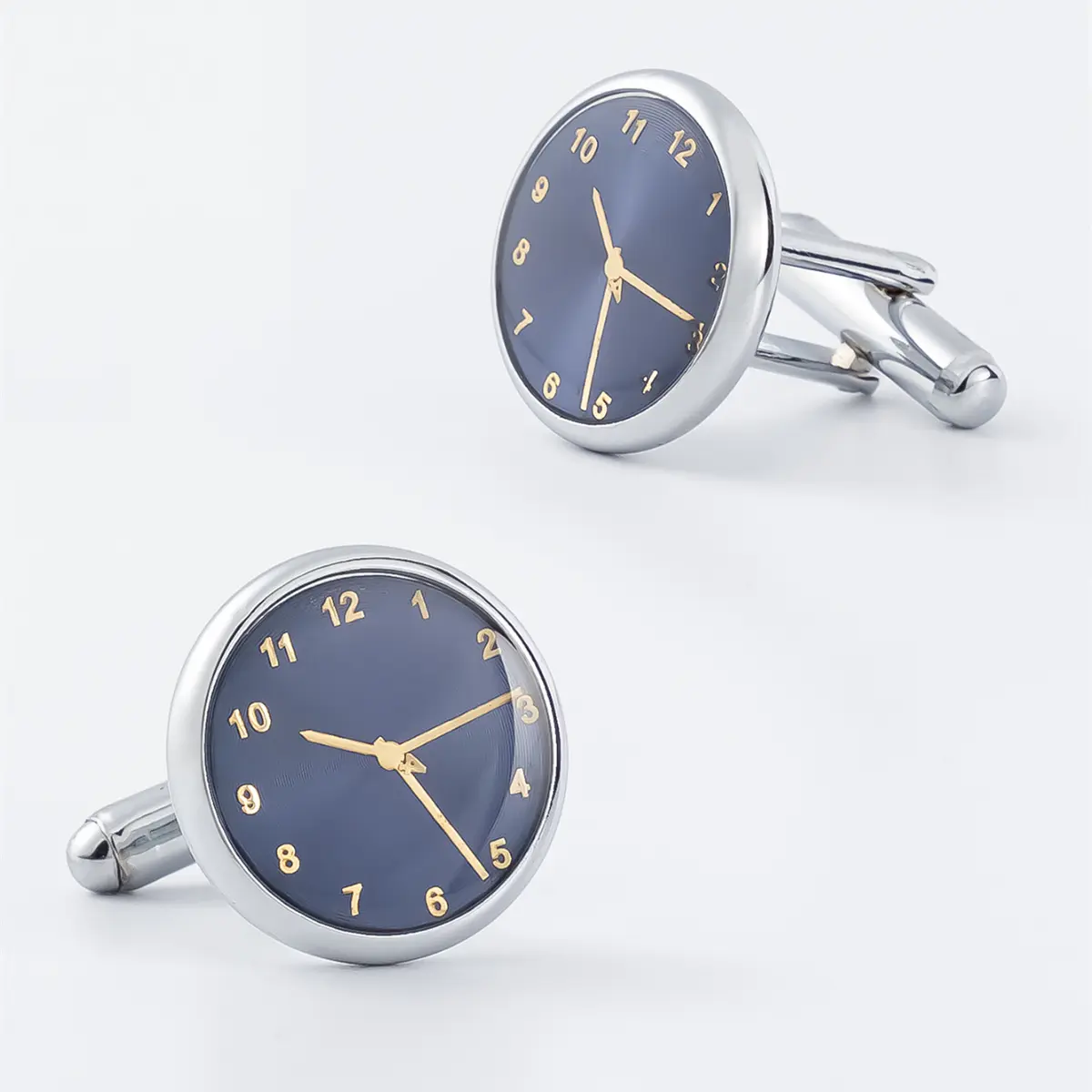 ODM Silver Plated Round Blue Watch Clock Design Cuff links Gentleman Wedding Gifts Manufacturers, Suppliers