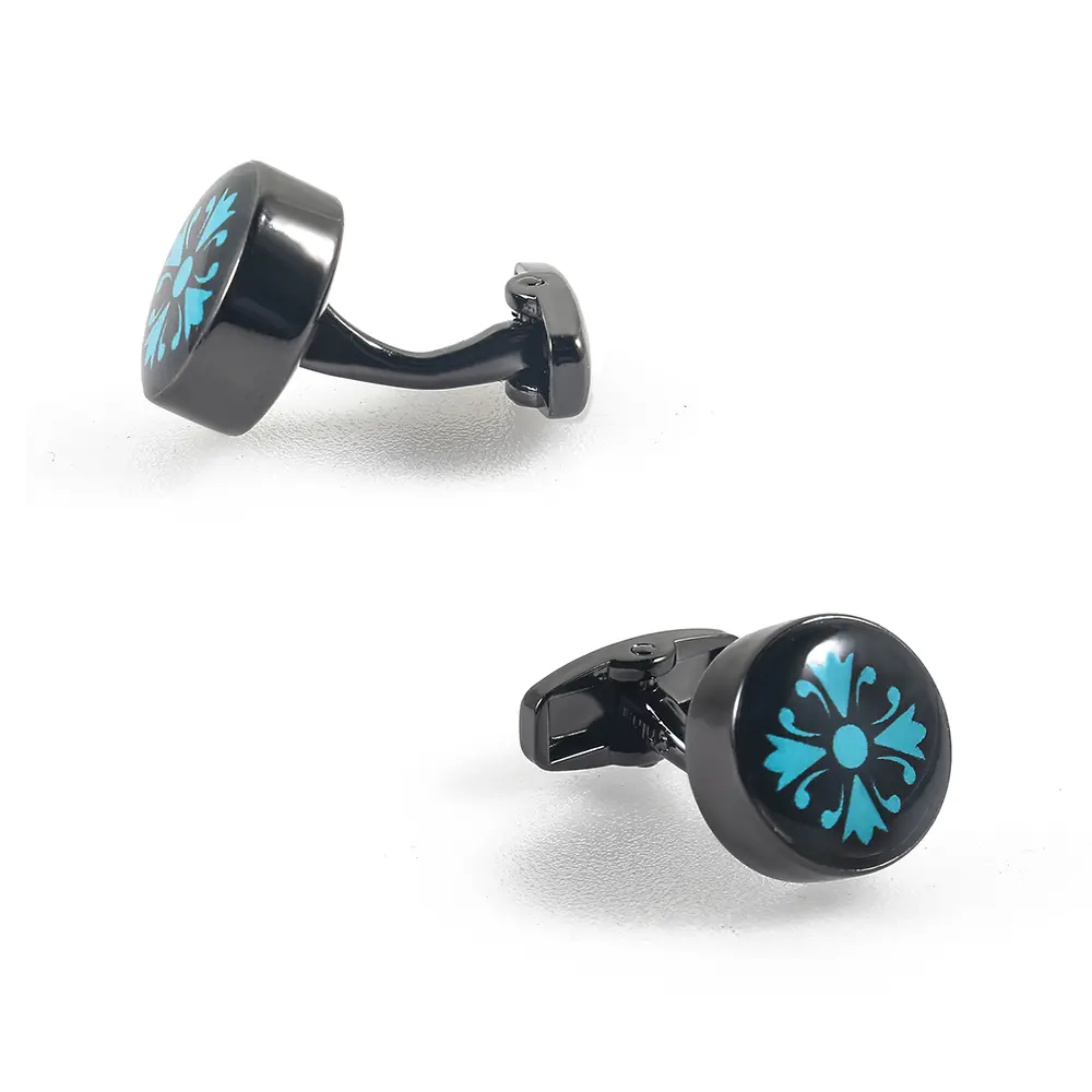 ODM Black & Blue Flower Pattern Cufflinks Men Business Suit Cuffs Accessories Exporter, Company