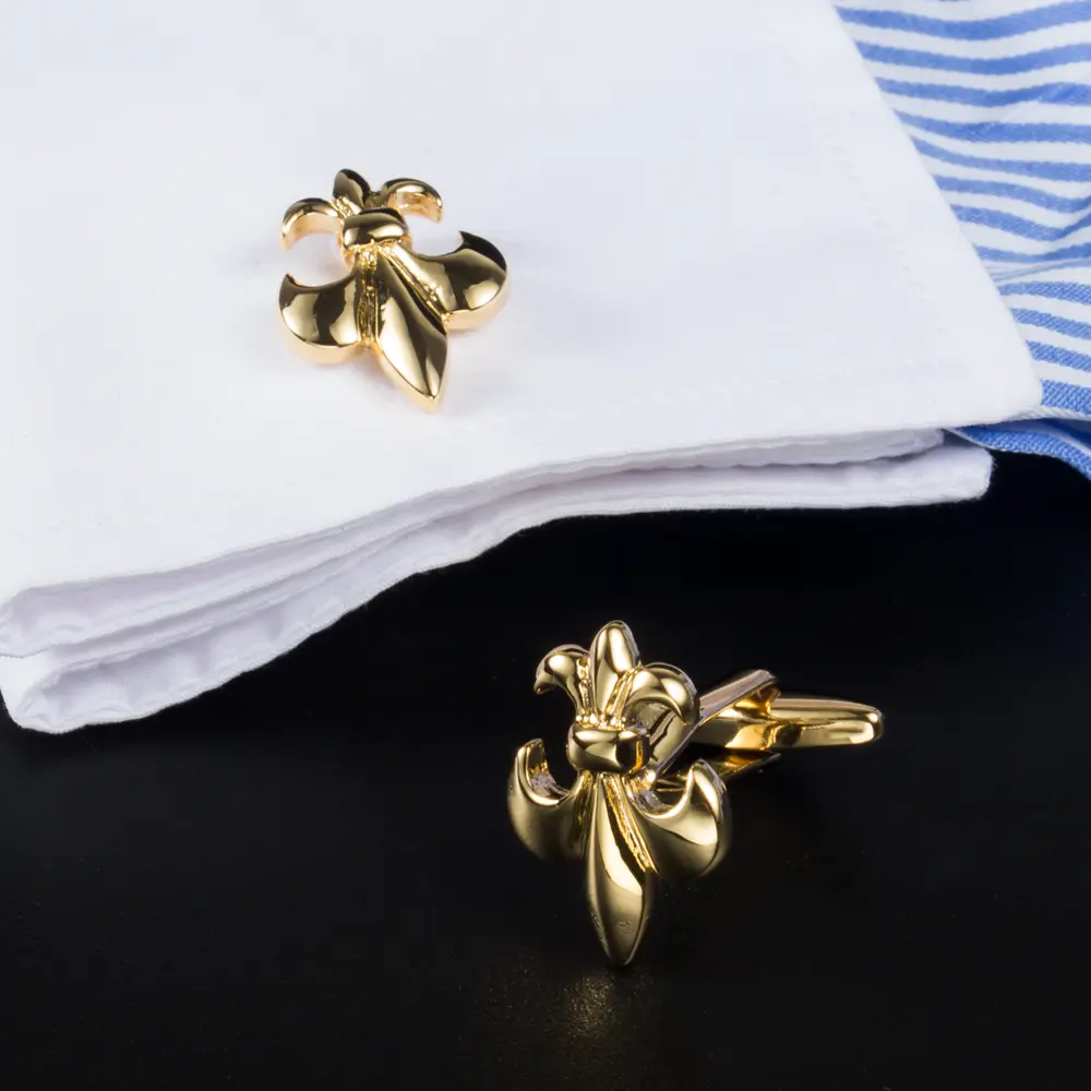 Custom Luxury Men Jewelry Gold Tone Fashionable Flower Fleur De Lis Cufflinks Wholesale CL0027 Manufacturer, Exporters