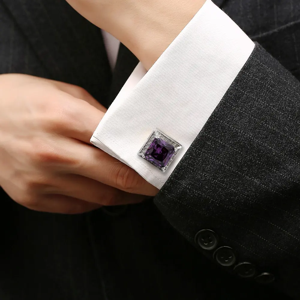 Wholesale Luxury Amethyst & Diamond Square Shape Men's Business Zircon Stone Cufflinks Factory Wholesale CS8408 Exporters, Company
