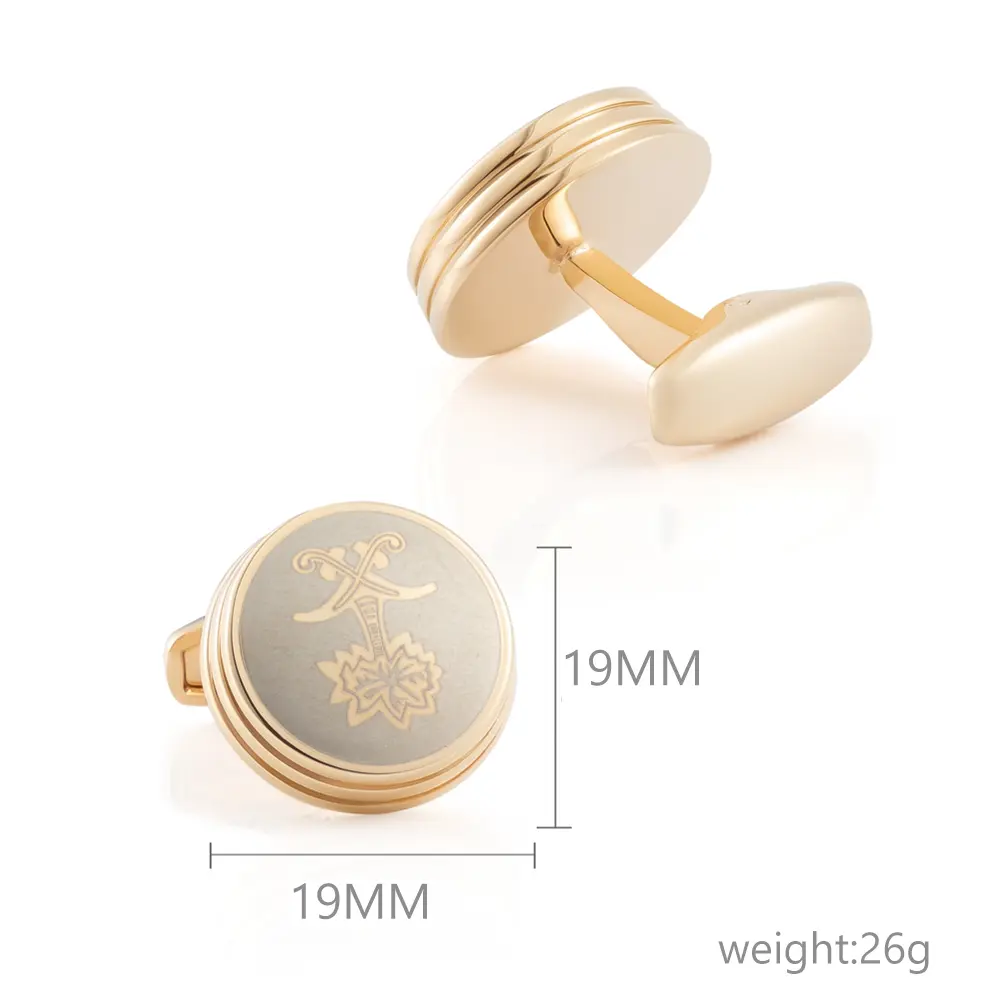 ODM JINJIE New Arabia Golden Palm Tree Pattern Design Round Gold Plated Metal Cuff Links CLW6001-G Factories, Company