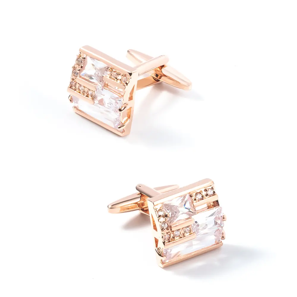 Wholesale China Factory Low Price Luxury Suit Shirt Accessories Crystal Wedding Rose Gold Zircon Cufflinks CS0056-RG Supplier, Exporter