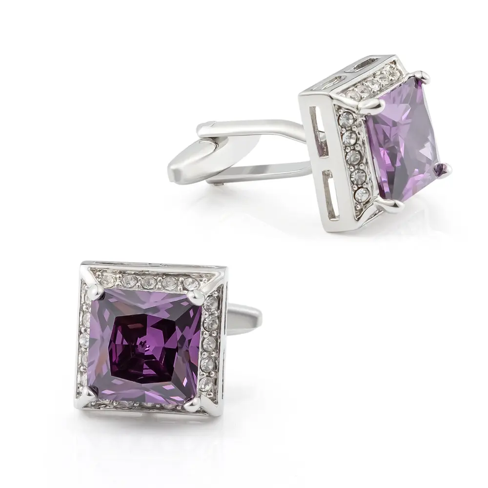 Wholesale Luxury Amethyst & Diamond Square Shape Men's Business Zircon Stone Cufflinks Factory Wholesale CS8408 Exporters, Company