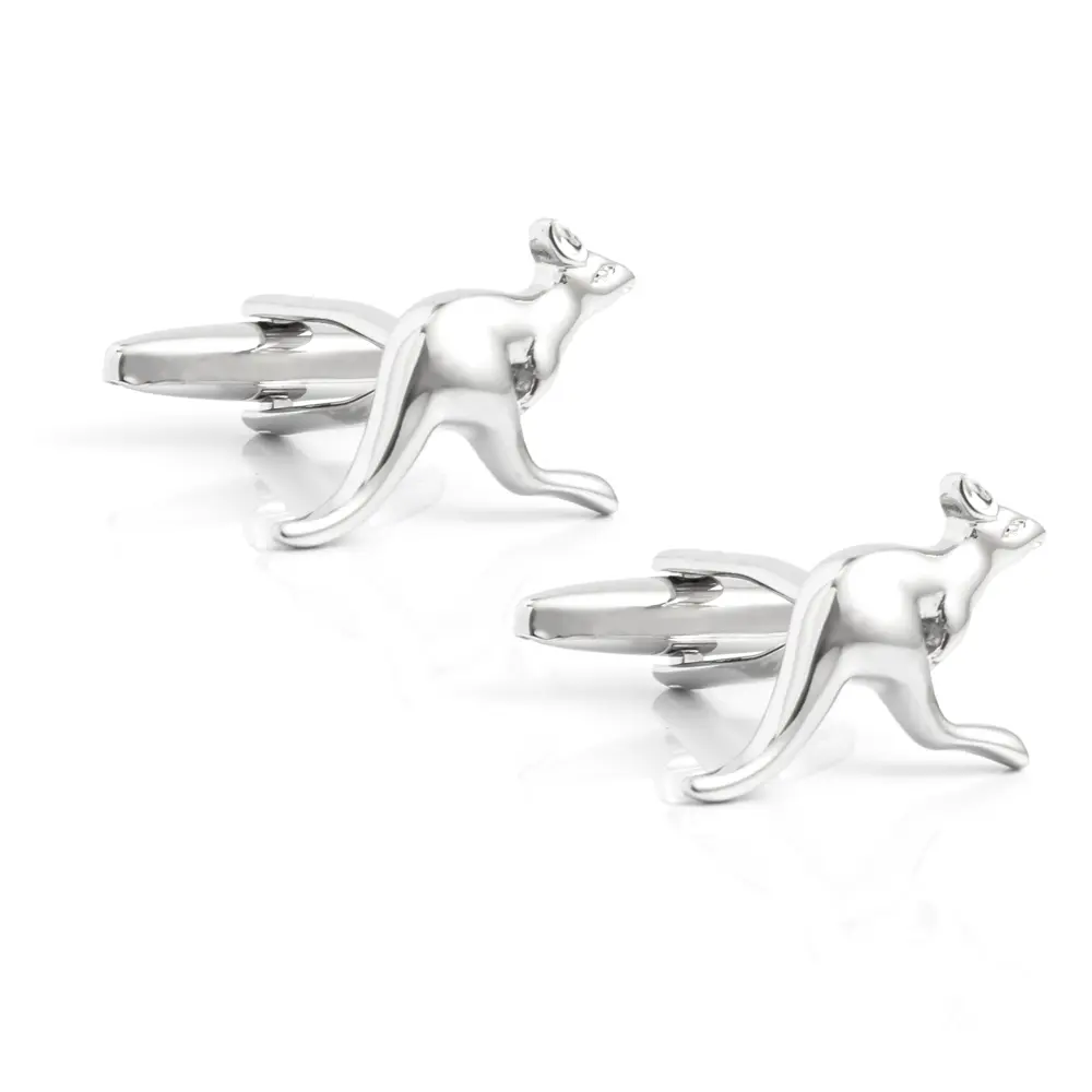 Wholesale Personalised Silver Metal Cufflinks Kangaroo 3D Animal Design Men's Suit Shirt Accessory CL0200 Suppliers, Factories