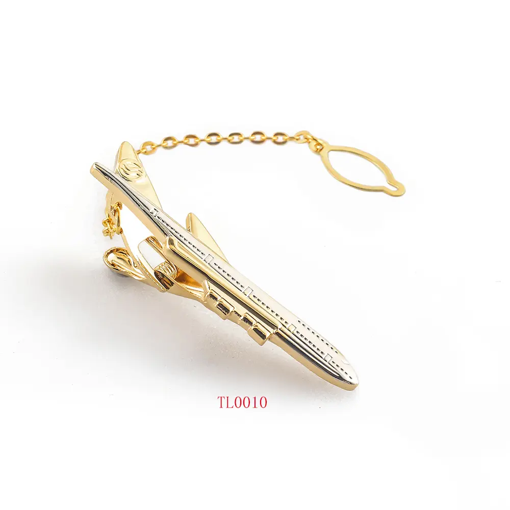 Custom Business Wholesale Gold Plated Metal Craft Airplane Chain Tie Clips Men Tie Bars Pilots' Best Gifts TL0025 Suppliers, Company