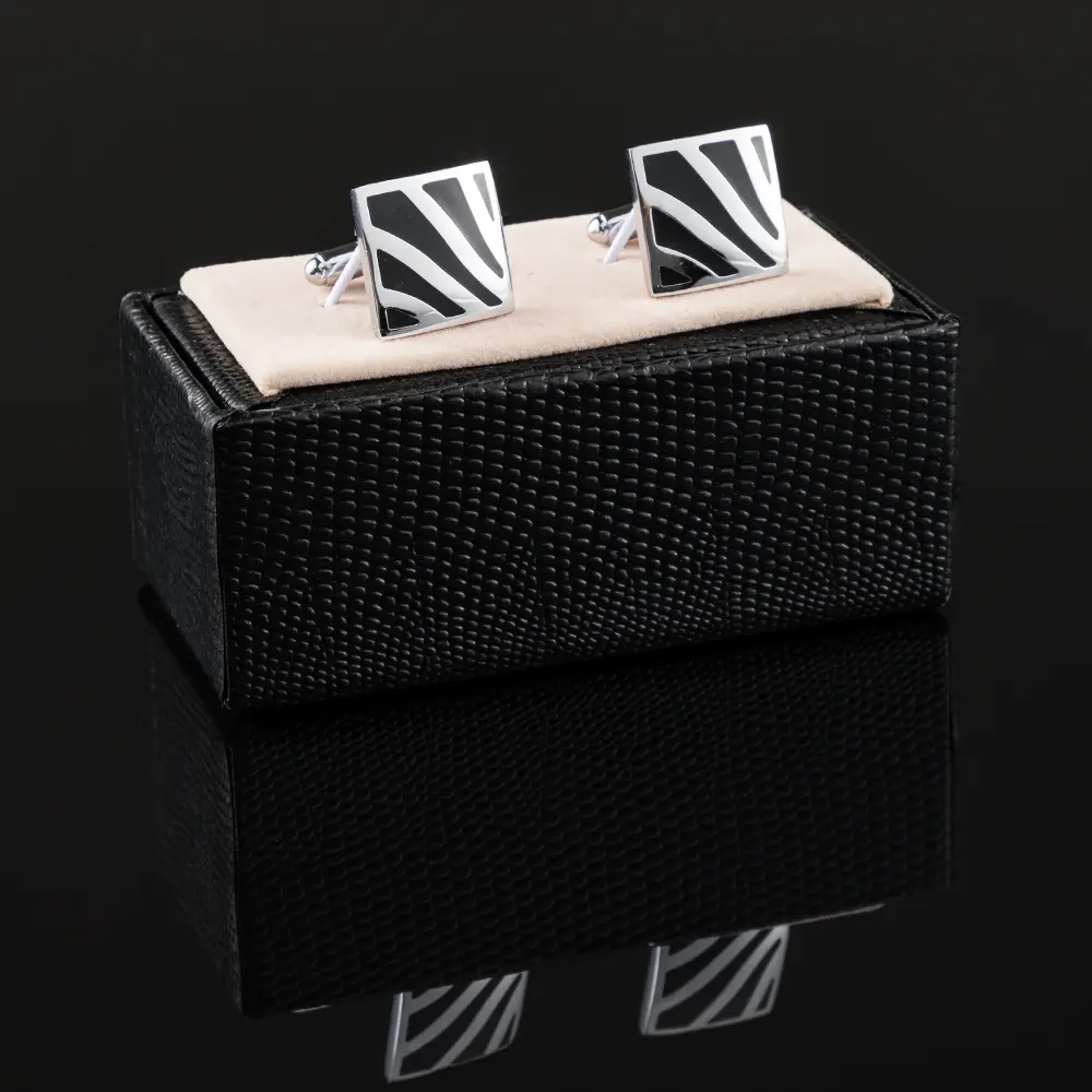 ODM Hot Selling Black and Silver Zebra Pattern Enamel Cufflinks Wholesale CC-Q019-1 Factories, Exporters