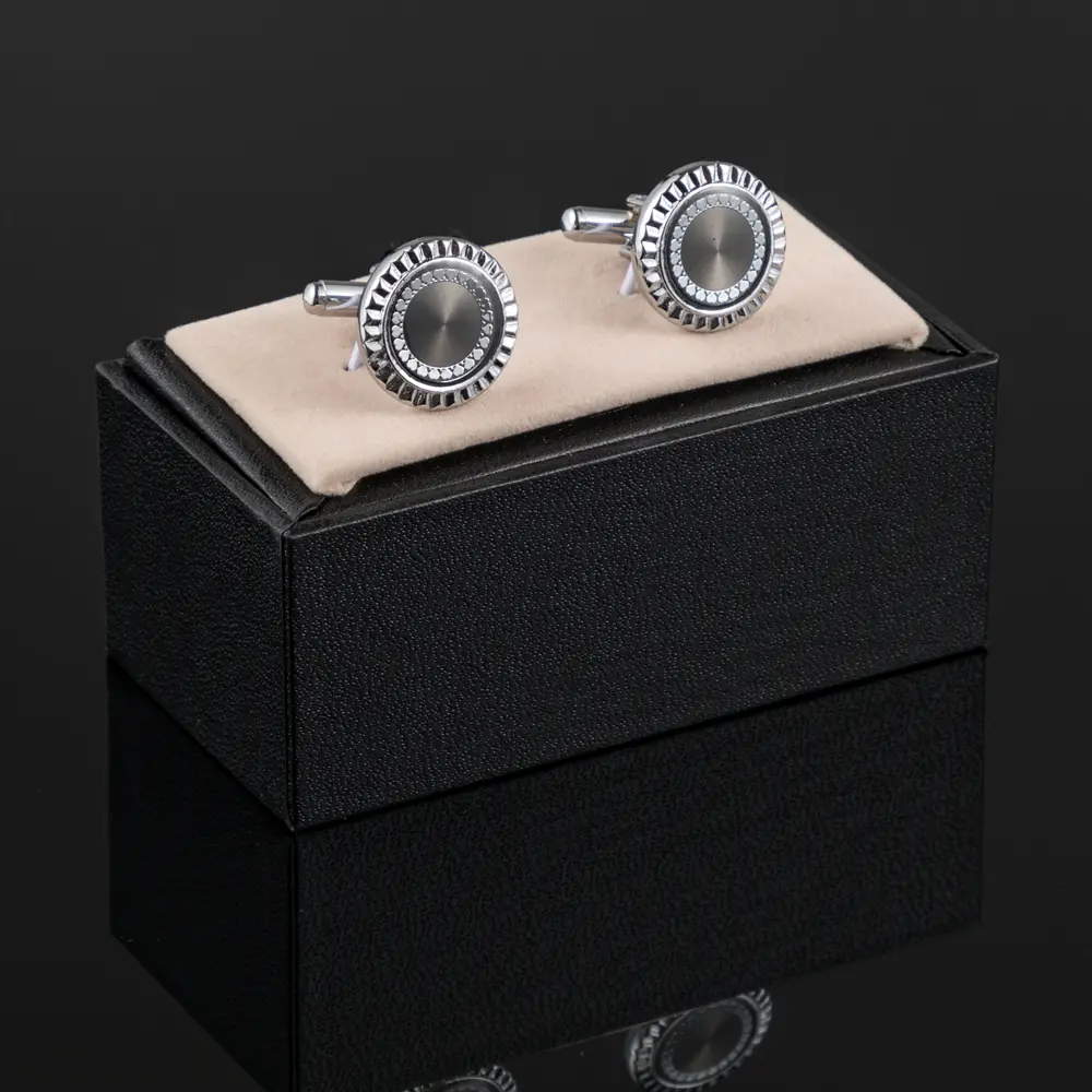 Custom Low MOQ Cheap Silver Color Engrave Sunflower Pattern Round Customized Cufflinks CA9004 Manufacturer, Supplier