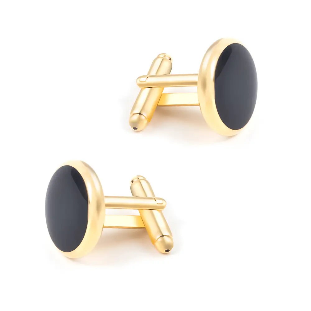 OEM Cheap Copper Material Men Round Gold Plated Black Enamel Cuff links for Men Shirt Accessories CC0301 Manufacturers, Factories