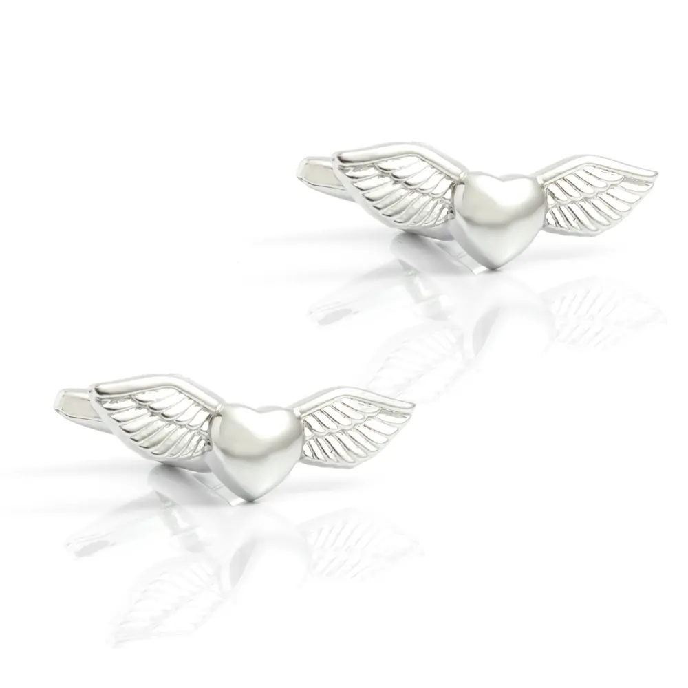 Custom Manufacturer Shirt Cufflinks 3D Angel Wings Heart Silver Custom Men Cuff Link CL0197 Supplier, Companies