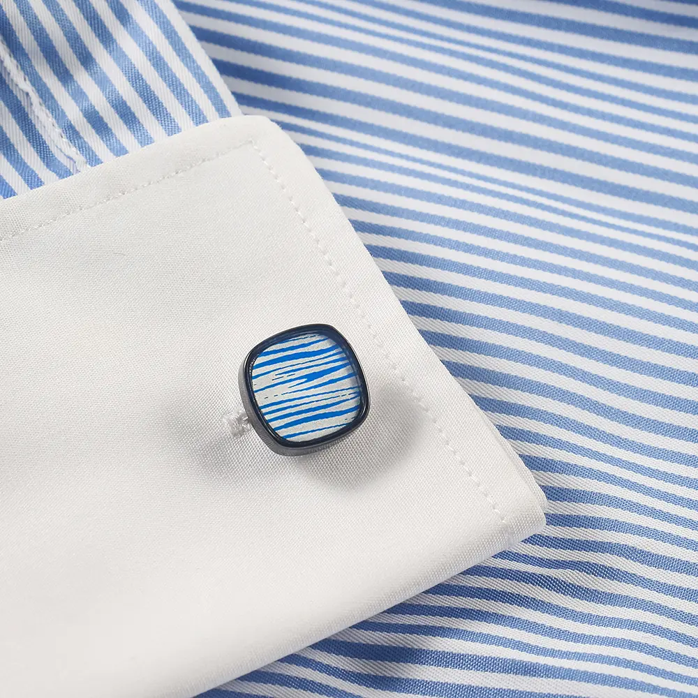Custom Low Price Mens Classic Blue Striped Square Cufflinks Shirt Tuxedo Cuffs Accessories Supplier, Factory