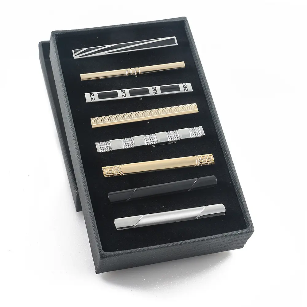 Wholesale 8PCS Tie Clips Set with Gift Box Men's Tie Bar Suit Accessories for Wedding Business TPS-1001