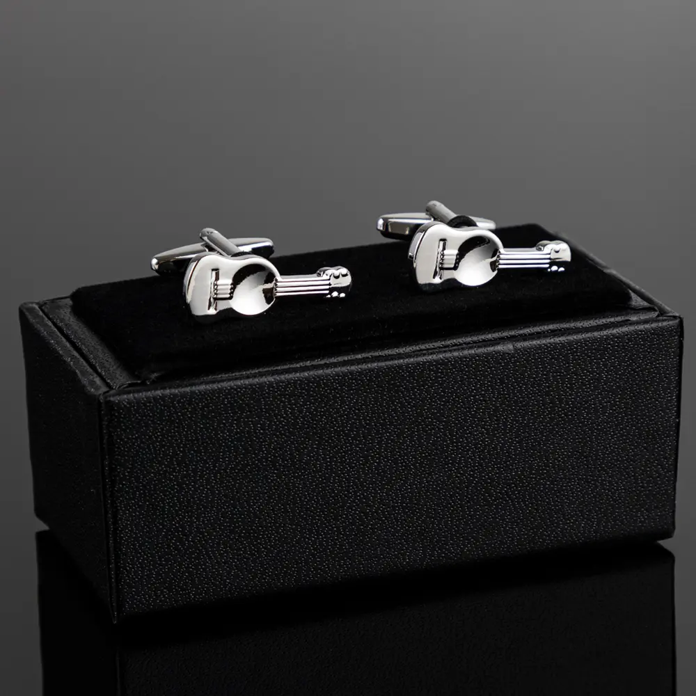 OEM Mens Fashion Copper Wedding Novelty Ukulele Design Silver Color Cuff links for Men Shirt CL0026 Exporter, Company