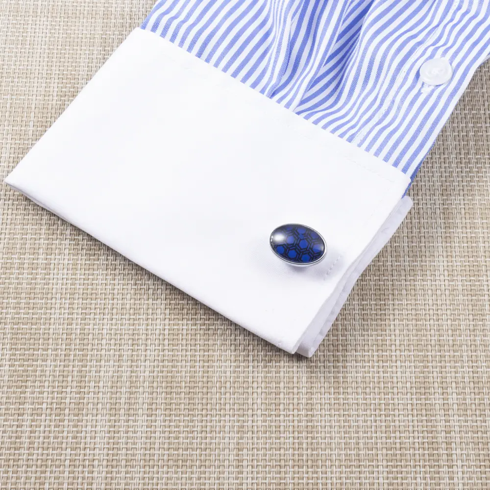 Custom Men Classic Casual oval Blue Pattern Accessories Formal Dress Shirt Cufflinks Supplier, Exporters