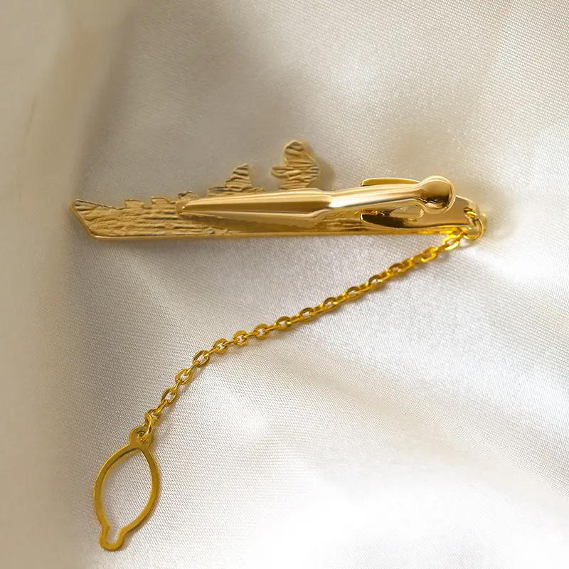 Custom High Quality Gold Plated Voyager Warship Anchor Men's Business Career Gifts Tie Clips with Chain TL0017 Manufacturers, Company