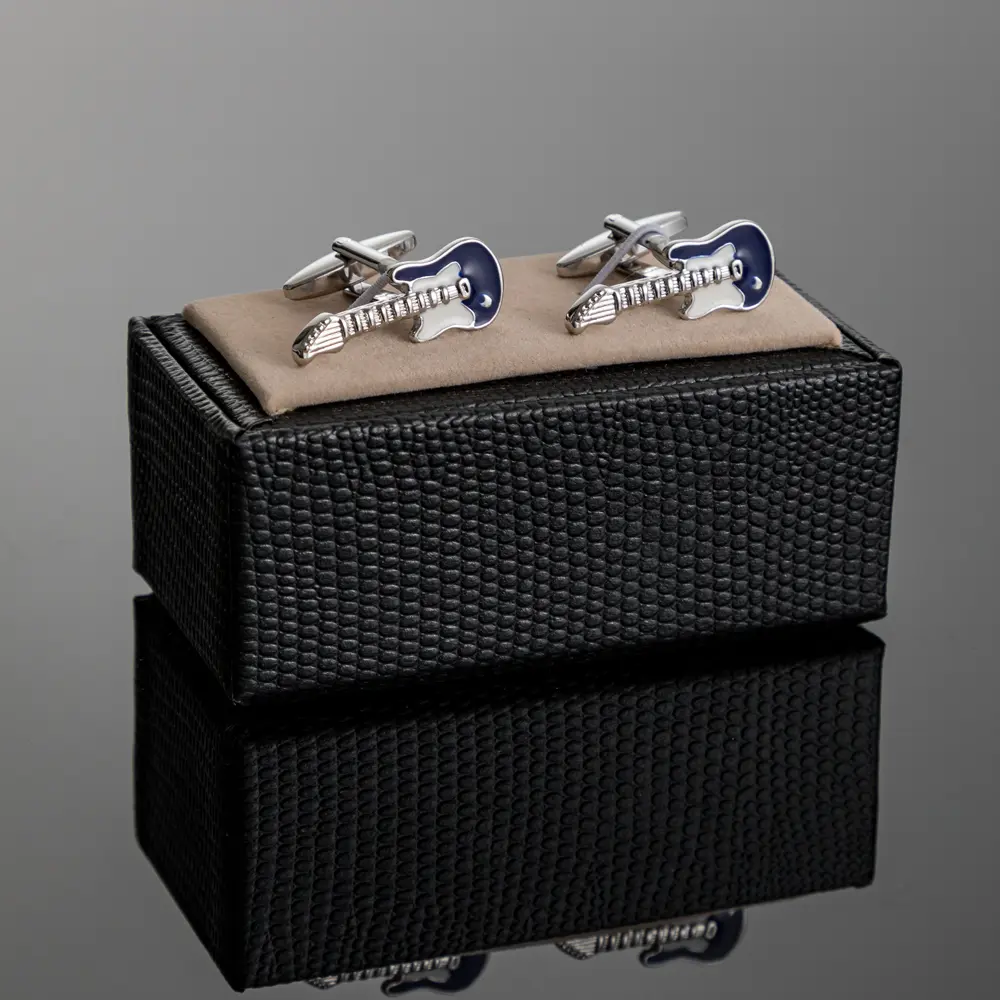 OEM Wedding Silver Plated Enamel Guitar Model Shaped Cufflinks Jewelry For Musician Men Gifts CC0304 Manufacturers, Supplier