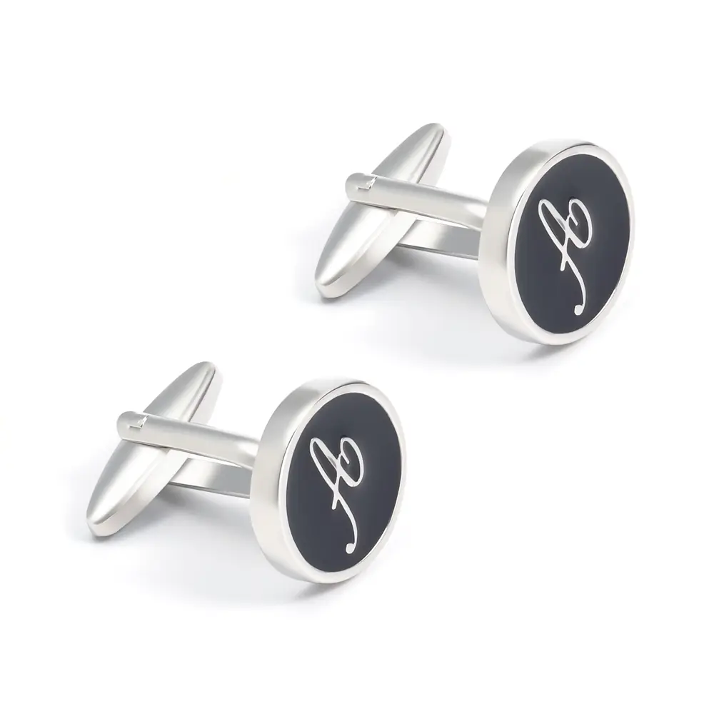 Custom Hot Selling Black Enamel Letter Cuff Links Alphabet A Brass Cufflinks for Men Shirts CC0011-A Suppliers, Exporter