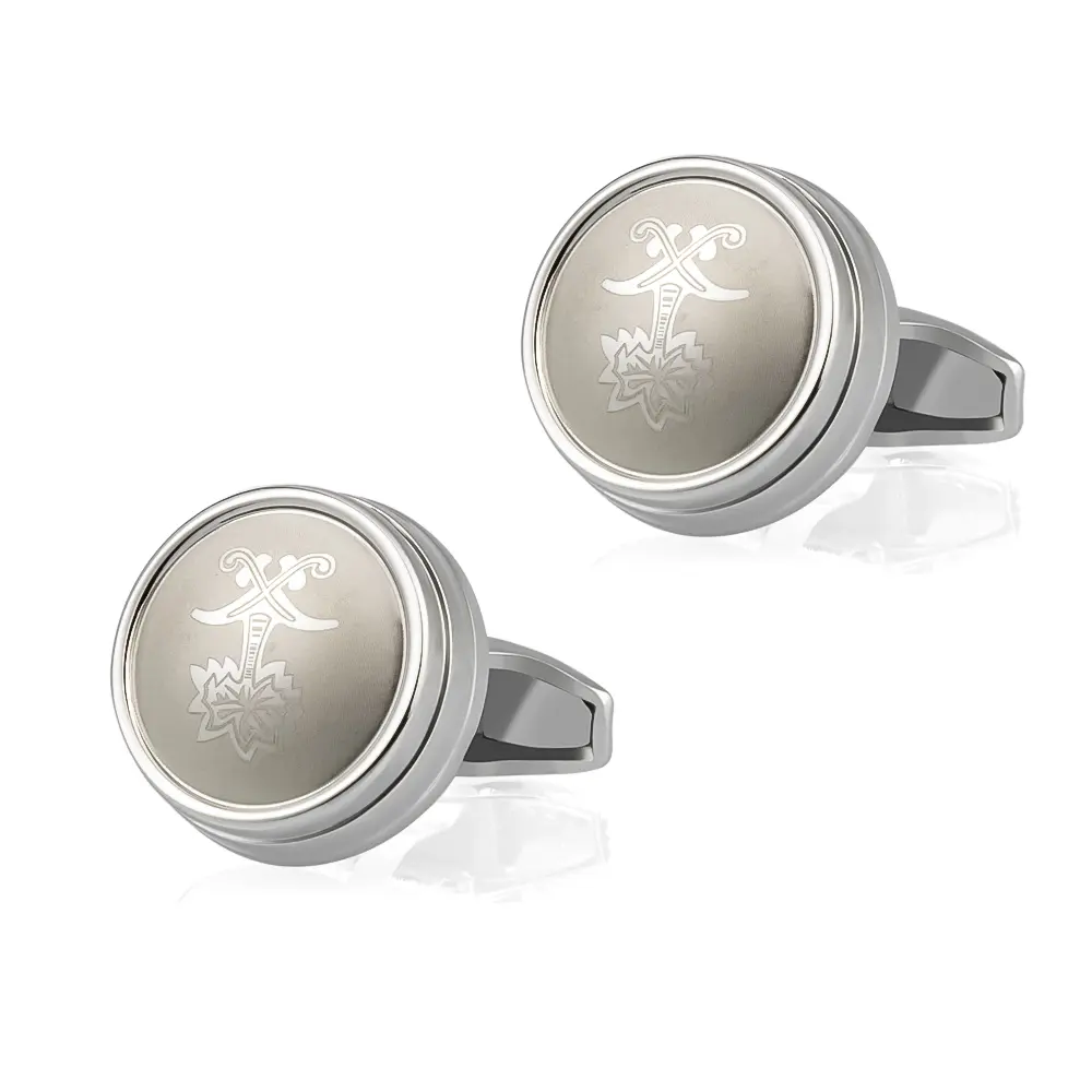 ODM JINJIE Wholesale Arabia Popular Palm Tree Pattern Design Round Silver Plated Metal Cuff Links CLW6001-S Suppliers, Exporter