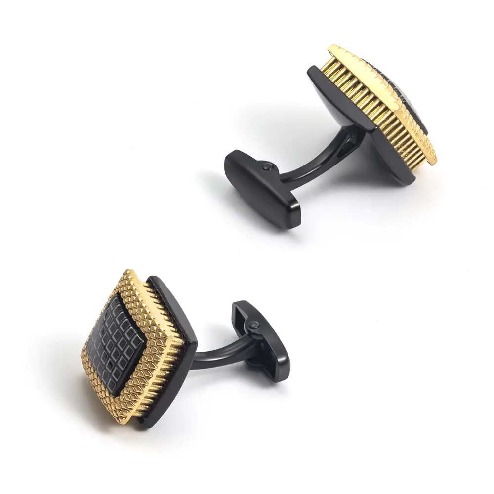 Custom Vintage Cube Design with Golden Ripple Pattern Men Cufflinks Factories, Companies