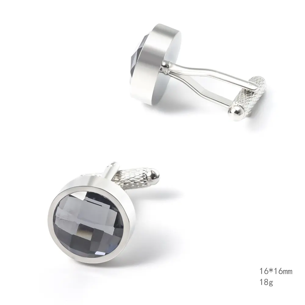 Wholesale Factory Price Copper Material Round Gemstone Cufflinks Blue Zirconia Men's Cufflinks CS0091-1 Supplier, Factories