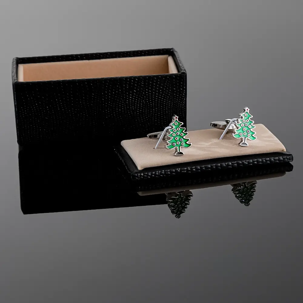Wholesale Wholsale Metal DIY 3D Men's Enamel Green Christmas Tree Cufflinks Low Price CC0194 Manufacturer, Manufacturers
