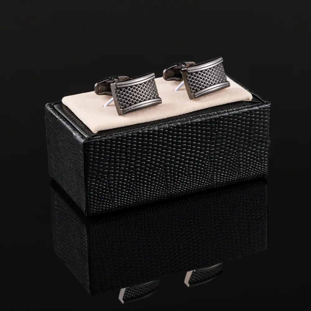 ODM Laser Metal Engraving Rectangle Shaped Premium Grid Cufflinks Gunmetal CLW0007-B Exporters, Companies