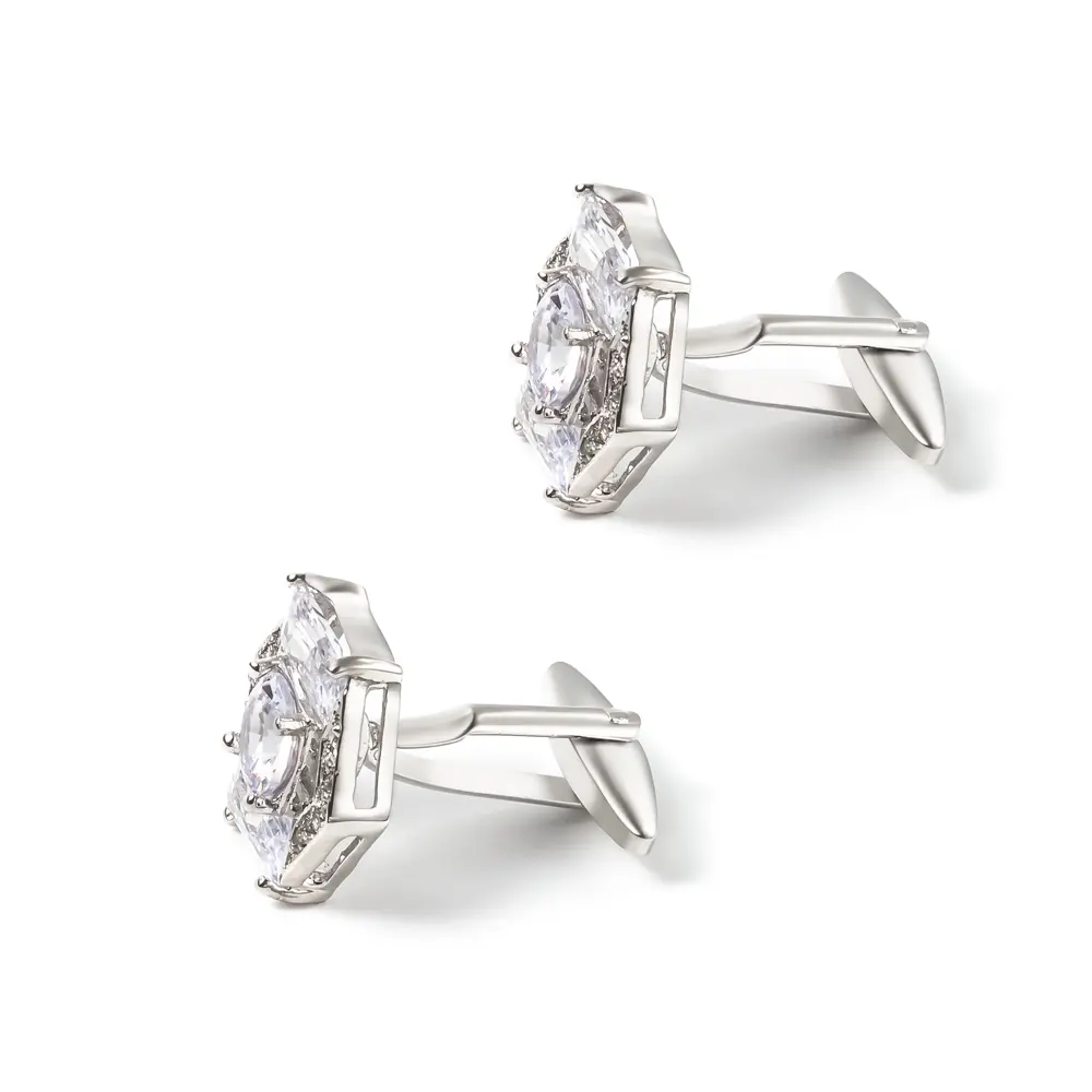 Wholesale Delicate Silver Plated Jewelry White Crystal Cubic Zirconia Cufflinks Factory Wholesale CS0041-S Supplier, Suppliers