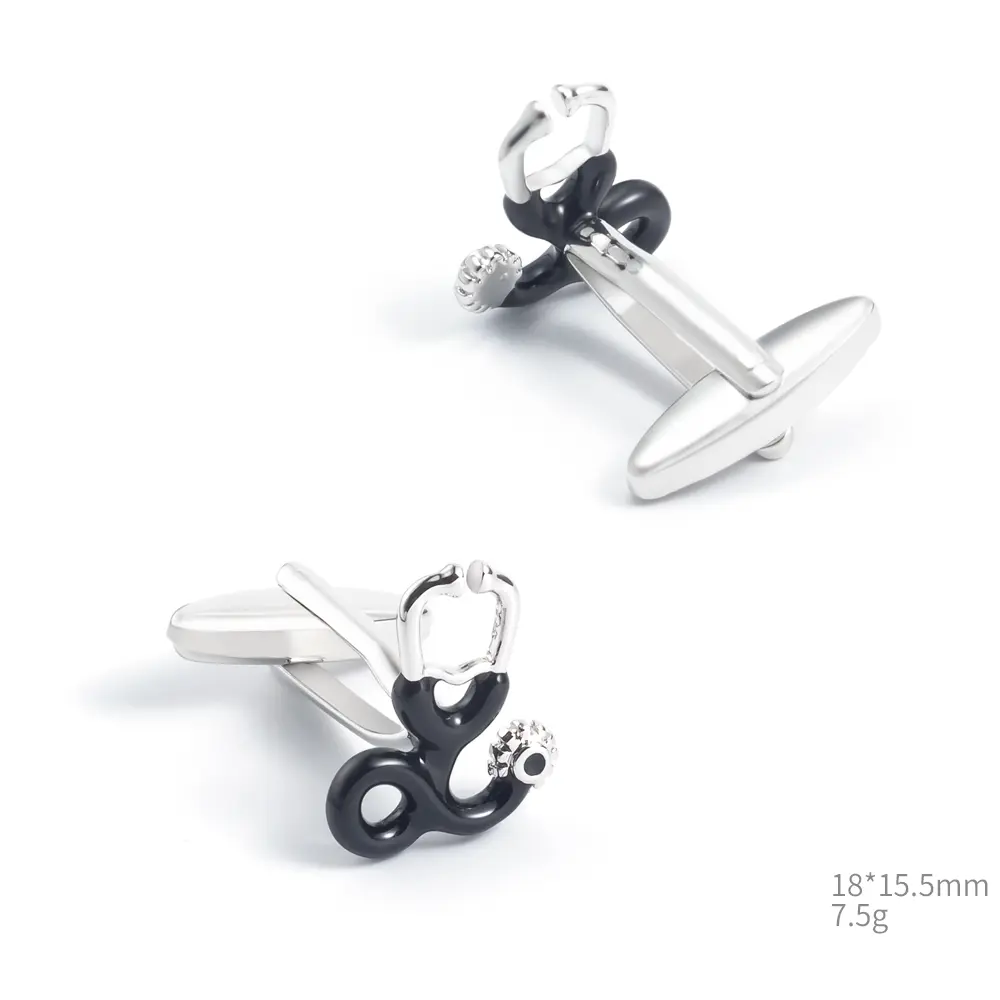 Custom Factory Wholesale Creative New Black & Silver Stethoscope Shape Cufflinks Doctor Gifts CC0062 Supplier, Exporter