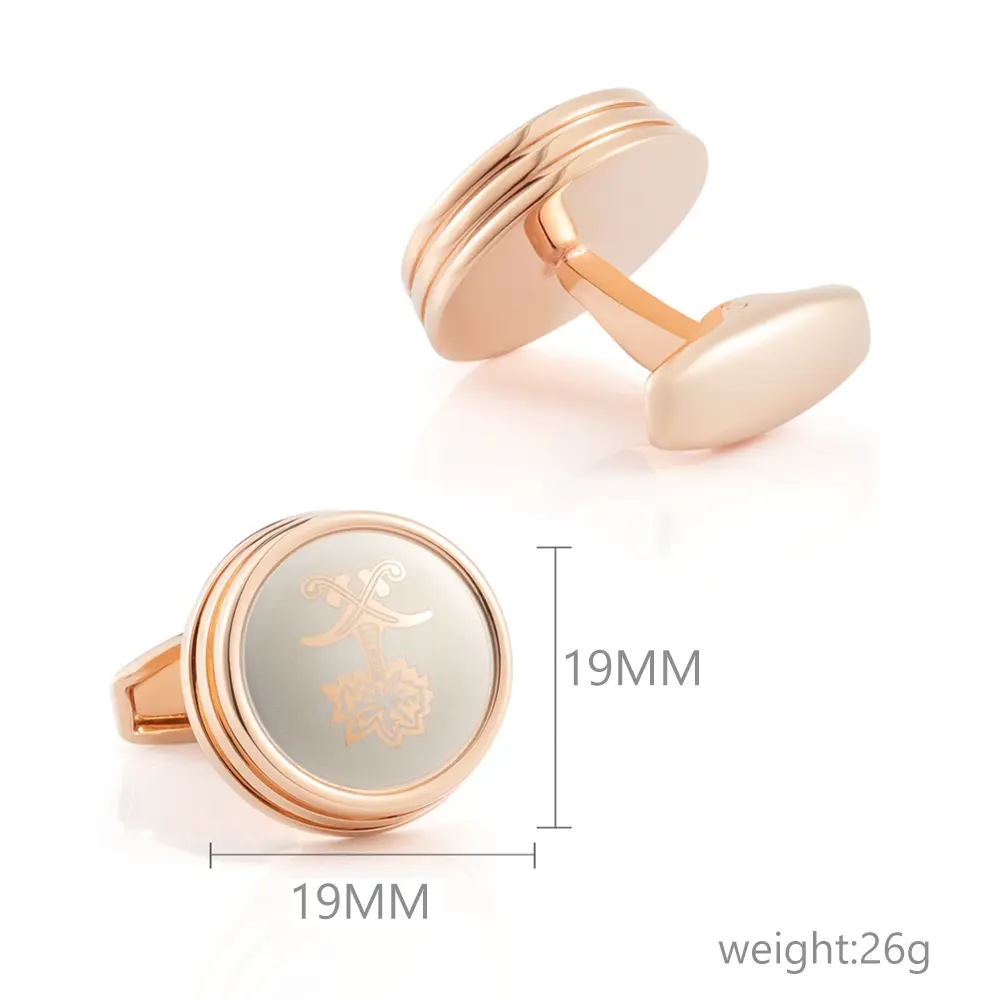 Wholesale JINJIE Wholesale Arabia Popular Palm Tree Pattern Design Round Rose Golden Plated Metal Cuff Links CLW6001-RG Supplier, Exporter