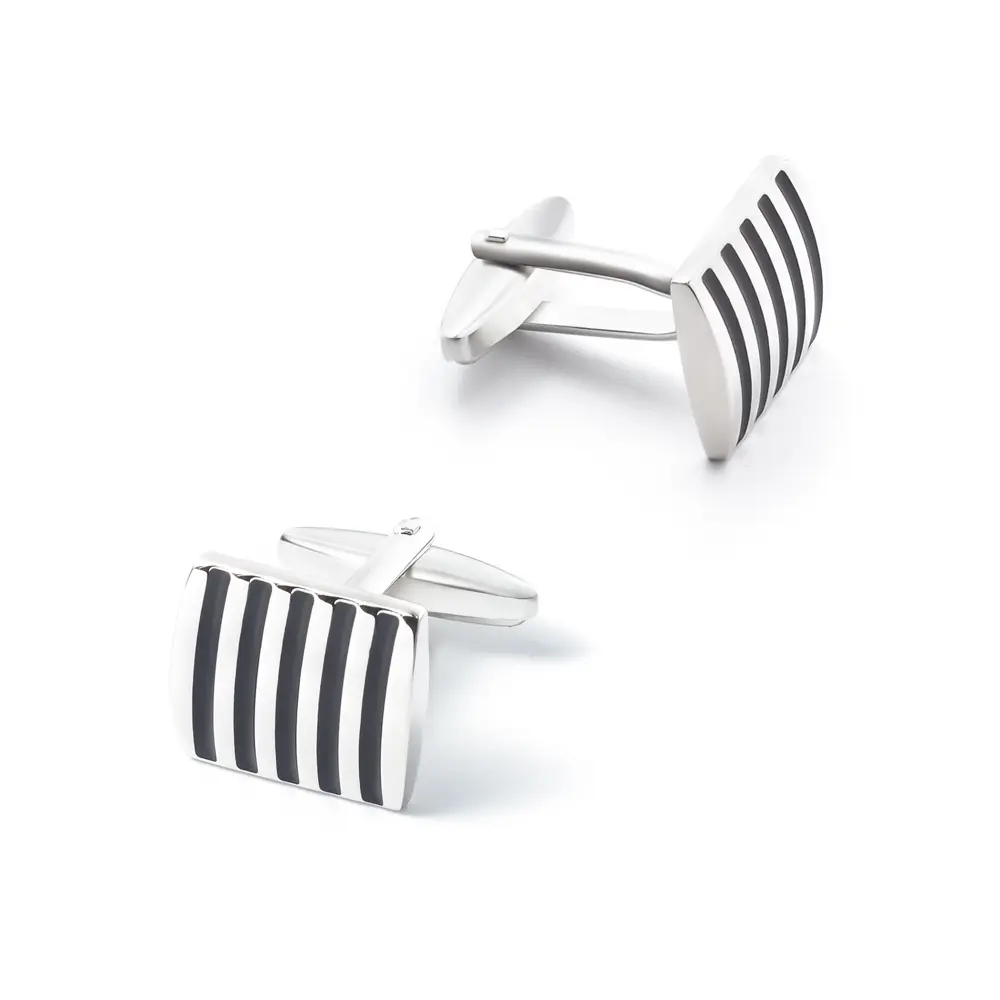 OEM Factory In Stock Classic Black Stripe Silver Cufflinks Mens Business Suit Accessory Wholesale CC0305-S1 Manufacturers, Factory