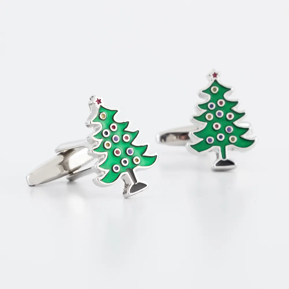 Wholesale Wholsale Metal DIY 3D Men's Enamel Green Christmas Tree Cufflinks Low Price CC0194 Manufacturer, Manufacturers