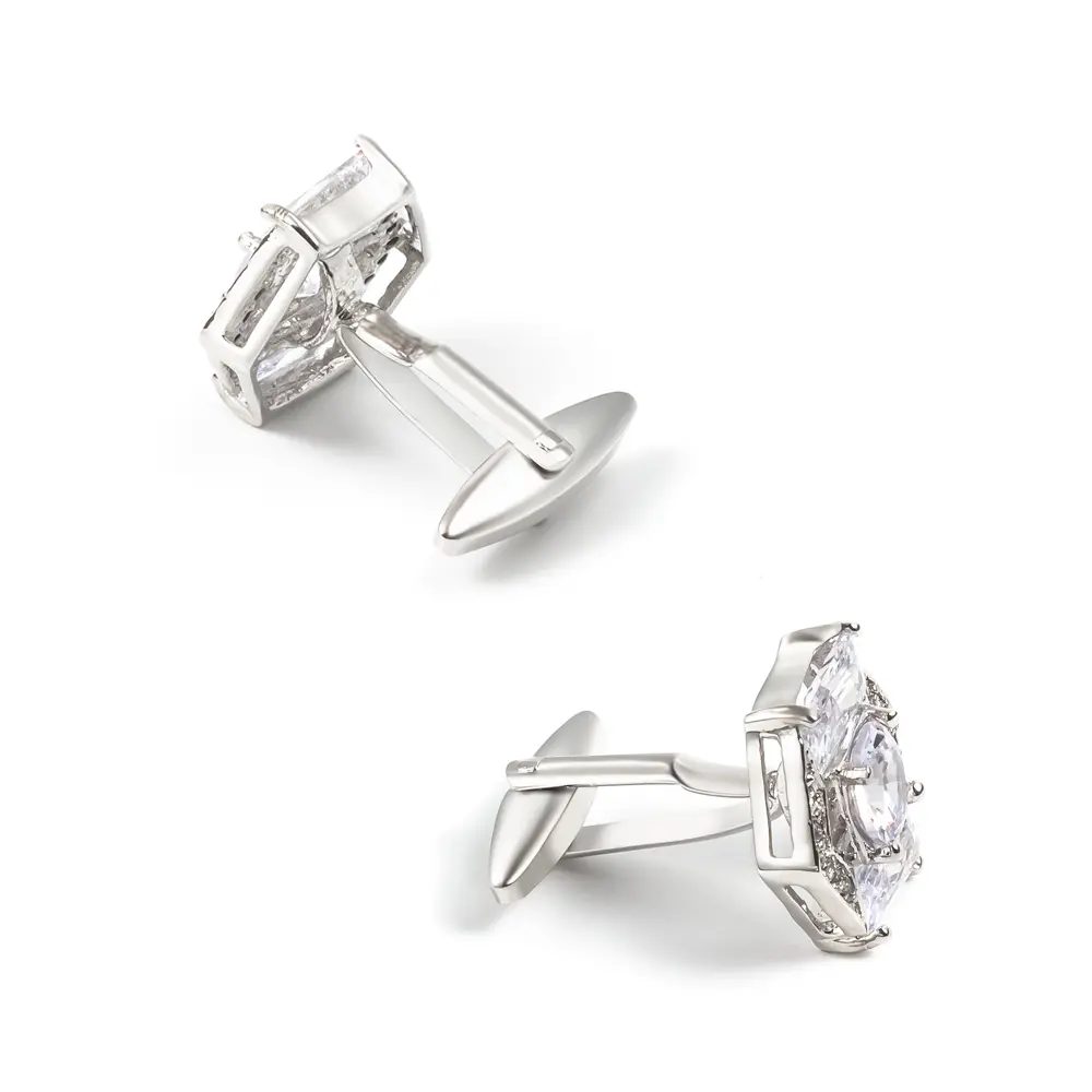 Wholesale Delicate Silver Plated Jewelry White Crystal Cubic Zirconia Cufflinks Factory Wholesale CS0041-S Supplier, Suppliers