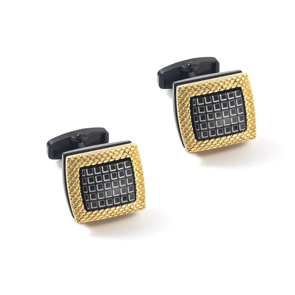 Custom Vintage Cube Design with Golden Ripple Pattern Men Cufflinks Factories, Companies