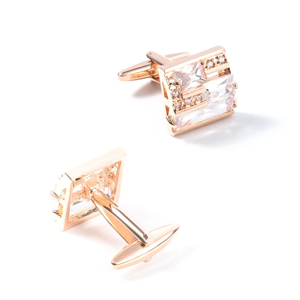 Wholesale China Factory Low Price Luxury Suit Shirt Accessories Crystal Wedding Rose Gold Zircon Cufflinks CS0056-RG Supplier, Exporter