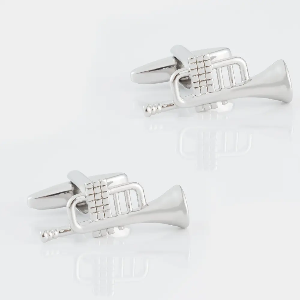 OEM Men's Business Shirt Metal Cufflinks with Cornet Musical Instrument Shape Silver Plated CL0142-S Factories, Exporters