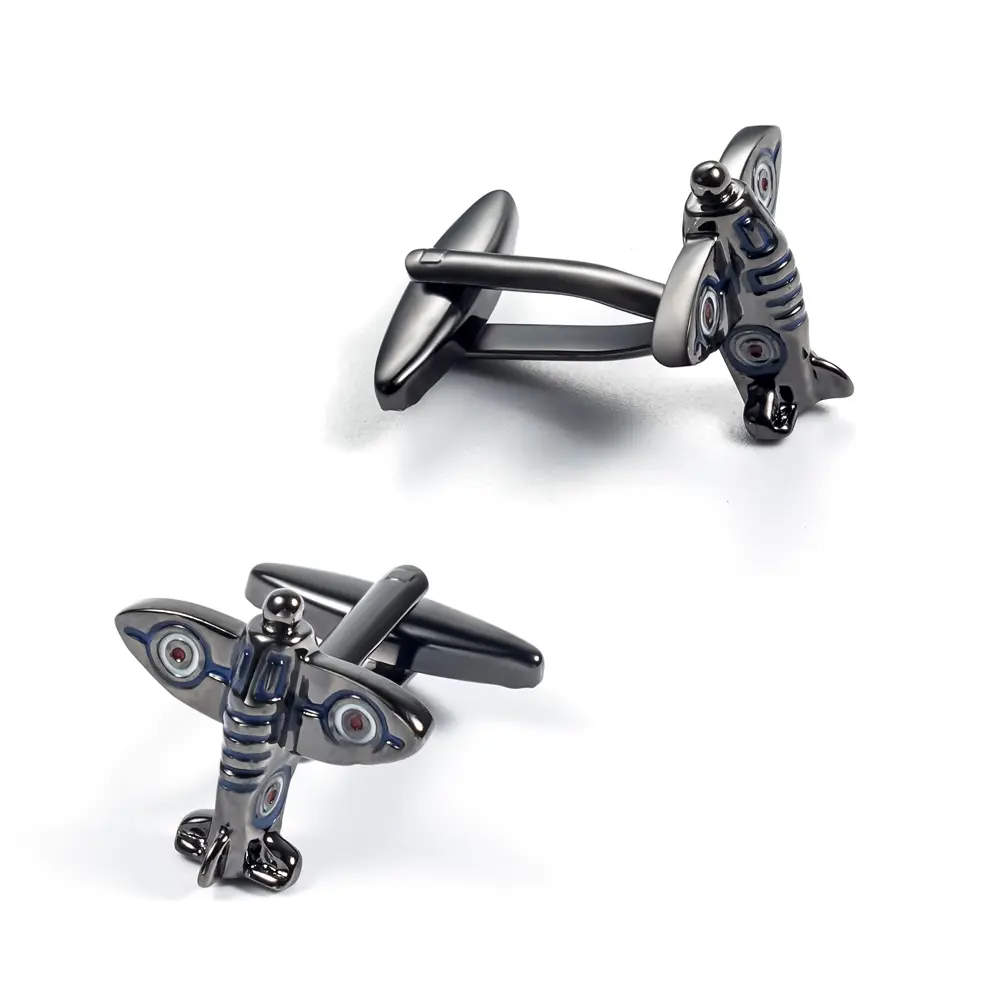 ODM Factory Low Price Gunmetal Color Spitfire Airplane Design Cufflinks Gift For Mens CC0035 Factory, Companies