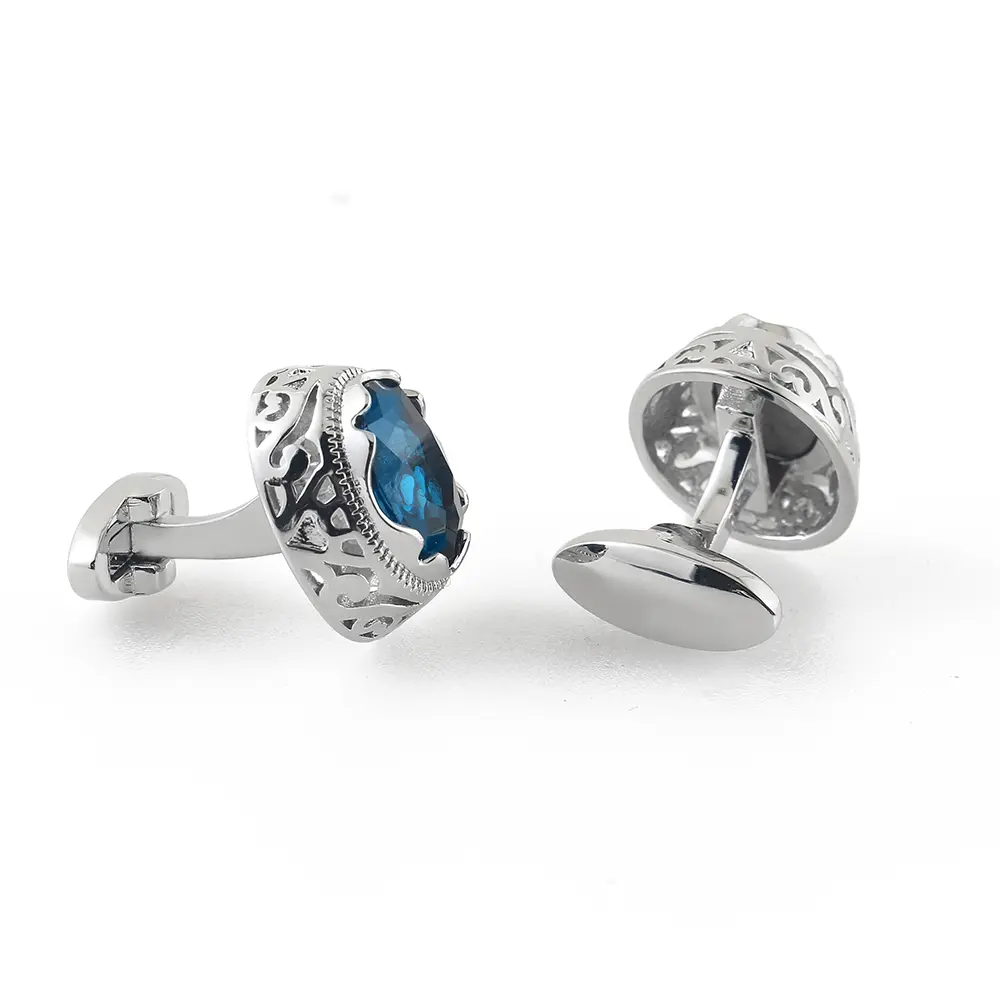 ODM Cufflinks for Men High Quality Fashion Blue Zircon Stone Copper Buttons Formal Shirt Cuff Links Wedding CSW004-Blue Manufacturer, Factories