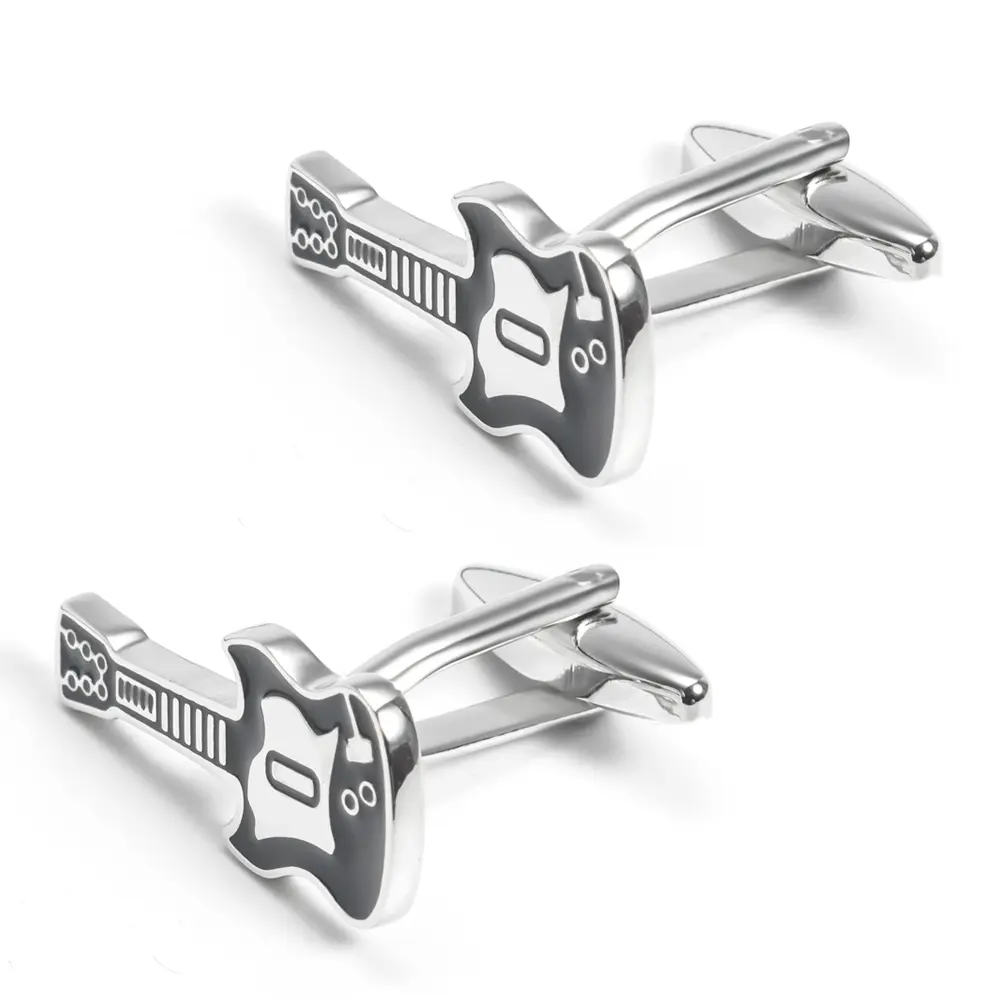 OEM Music Party Black & Silver Color Electric Guitar Men's Cufflinks Turkey Popular Style CC0021 Manufacturer, Exporter