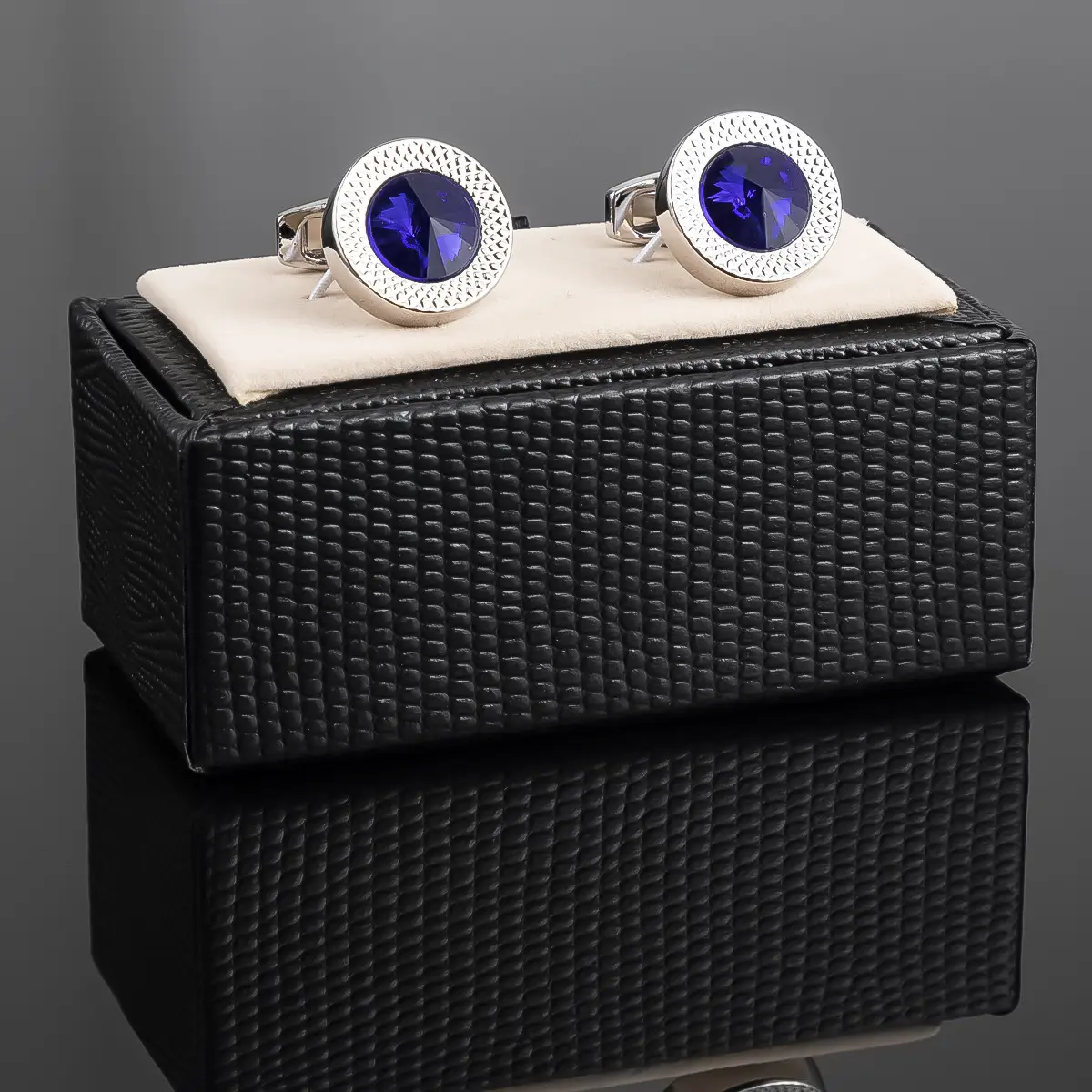 ODM Cufflink Manufacturer Zircon Round Sapphire Men's Fashion Jewelry Cufflinks CS9001 Exporters, Company