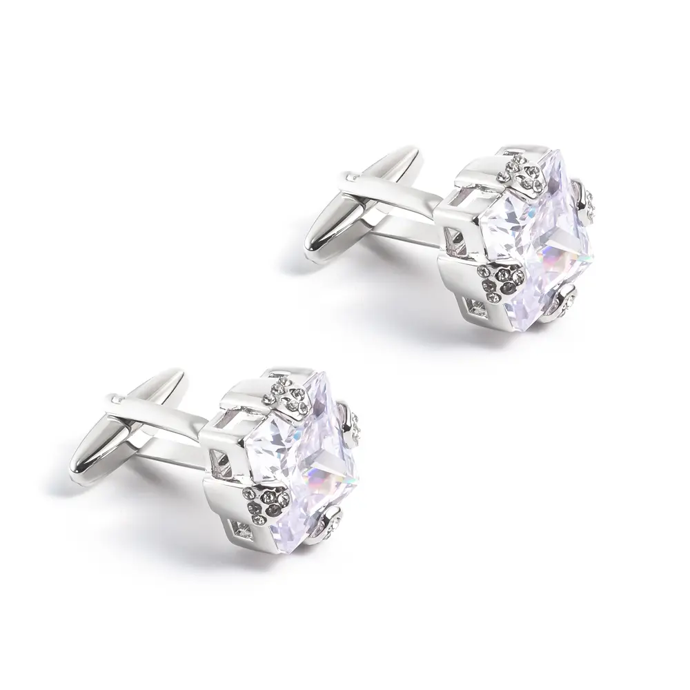 OEM Luxury Zircon Square Silver Color Formal Dress Business Shirt Cufflinks Men Wedding Gifts CS0007-W Suppliers, Company