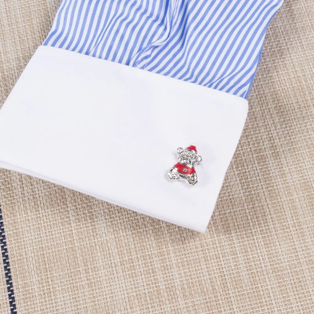 Custom Factory High Quality Cute Red & Silver Color Teddy Bear Design Cufflinks for Men Gifts CC0190 Suppliers, Company