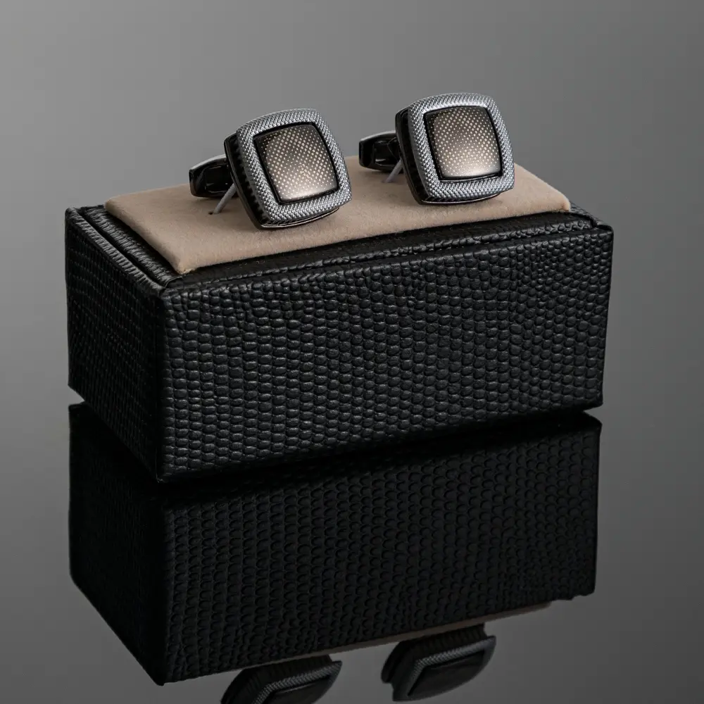 OEM Fashion Men French Black Dot Silver Edge Cufflinks For Shirt Button Wholesale Exporters, Companies