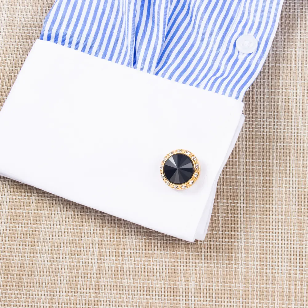 Custom Fashion Round Shaped Black Golden Custom Stone Gold Plated Cufflinks For Men Shirt CS0077-GB Factories, Company
