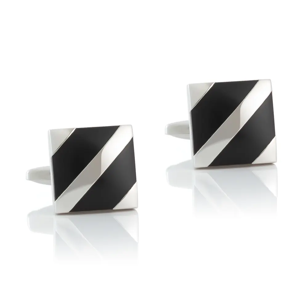 ODM JINJIE Best Selling Brass Square Black & Silver Striped French Unique Mens Cufflinks Jewelry Wholesale CC81125 Factory, Company