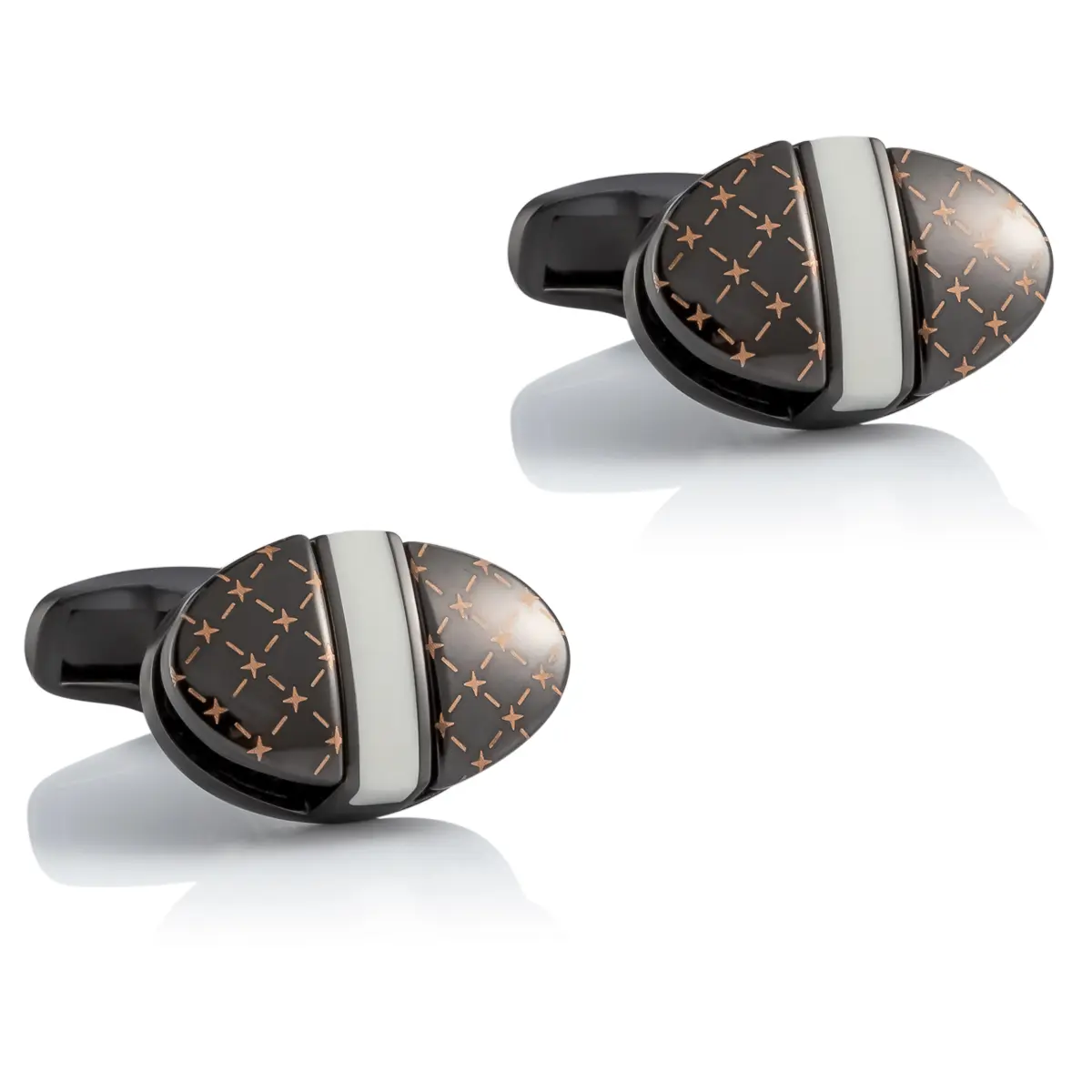ODM Luxury Sparkle Diamond Pattern Oval Shape Black & Golden Men Cufflinks Wholesale Factories, Companies