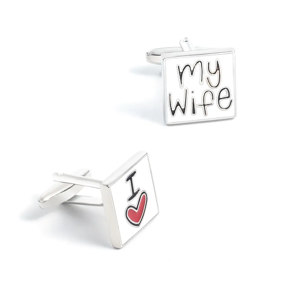 ODM Luxury Custom Copper Stylish I Love My Wife Enamel Cufflinks Wedding Anniversary Valentine's Day Men Gifts CC0112 Factory, Exporters