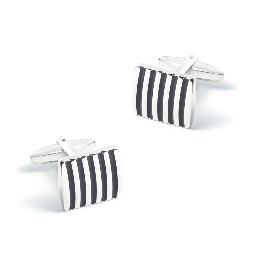 OEM Factory In Stock Classic Black Stripe Silver Cufflinks Mens Business Suit Accessory Wholesale CC0305-S1 Manufacturers, Factory