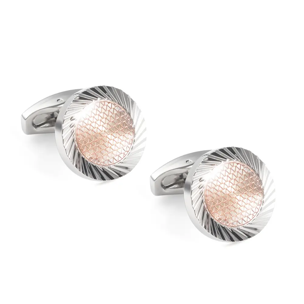 Custom High Quality French Personalized Round Metallic Rose Golden & Silver Men's Cufflinks CLW0075 Manufacturers, Supplier