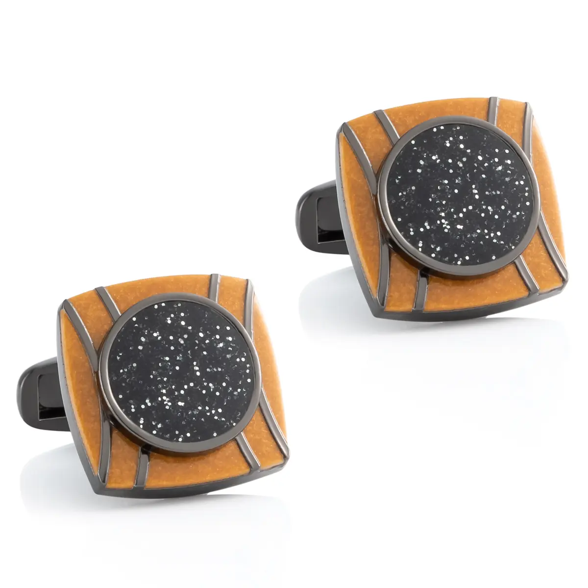 Wholesale Vintage Sqaure Enamel Striped with Black Glitter Stone Cufflinks for Mens Suits Manufacturers, Factories