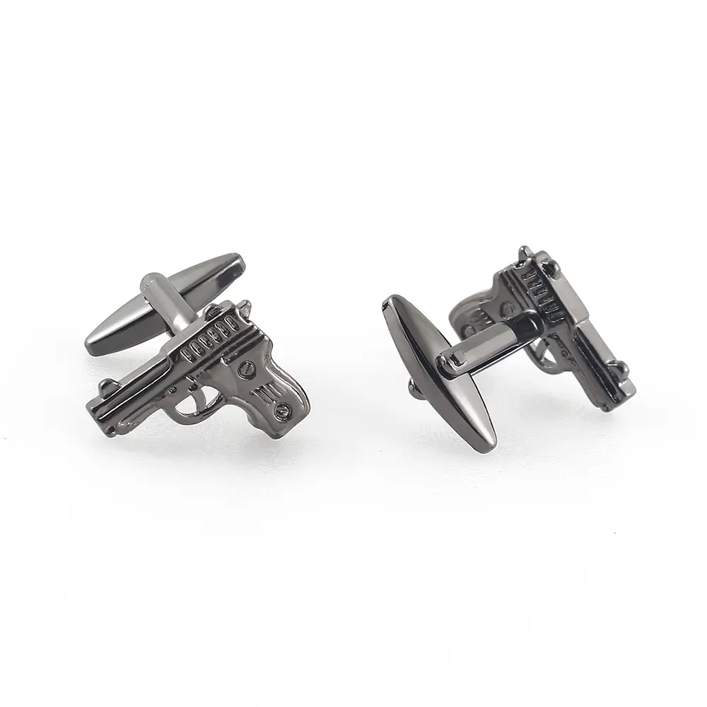 Wholesale Funny High Quality Silver Novelty Gunmetal Pistol Design Cufflinks for Men Shirt CL0039-Gunmetal Suppliers, Factory