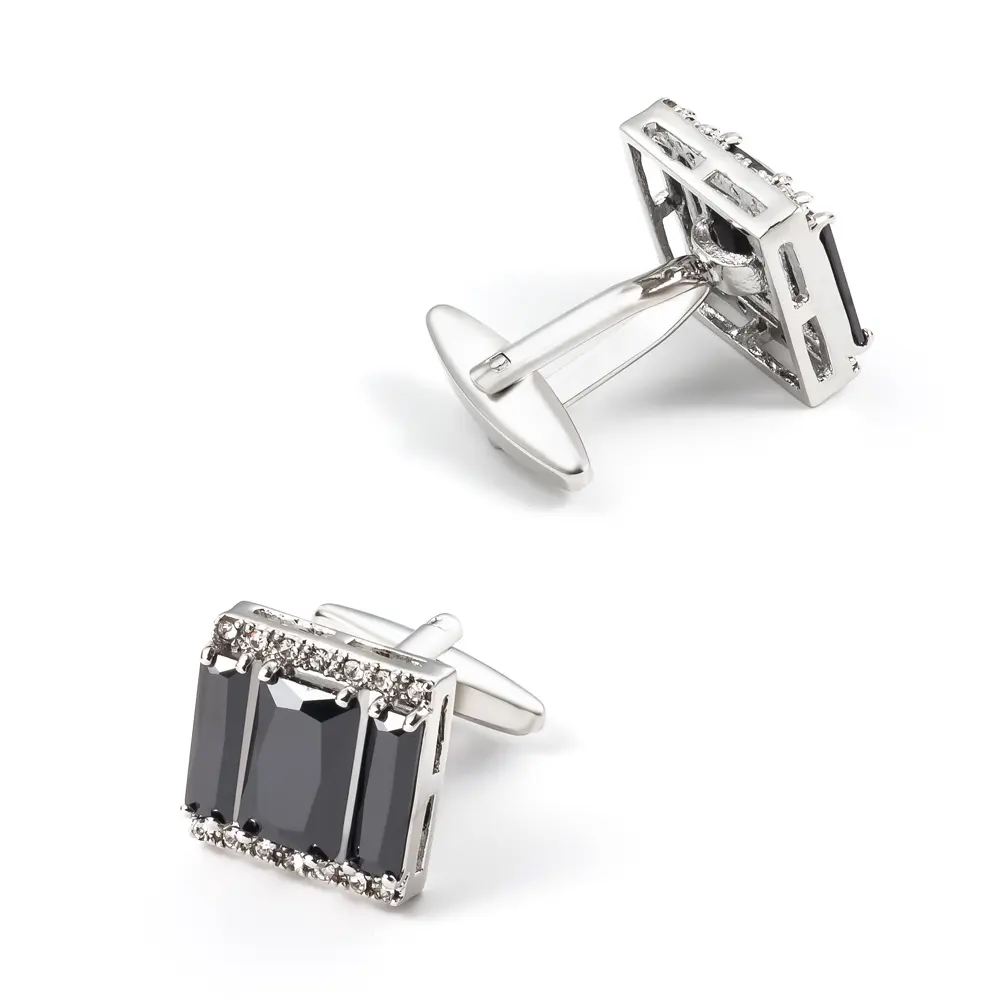 OEM Elegant Black Stone Silver Plated Cufflinks Luxury Square Business Men's Cuff Links CS0089-S Manufacturer, Exporter